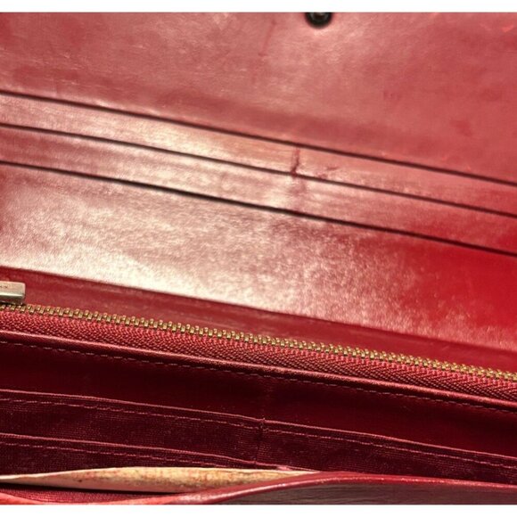 BURBERRY Nova Check Patent Leather Bi-fold Long Wallet Red - Picture 7 of 7